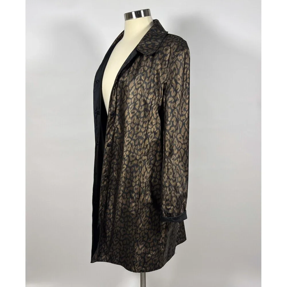 Reversible Animal Print Collared Jacket Black Leopard - Large